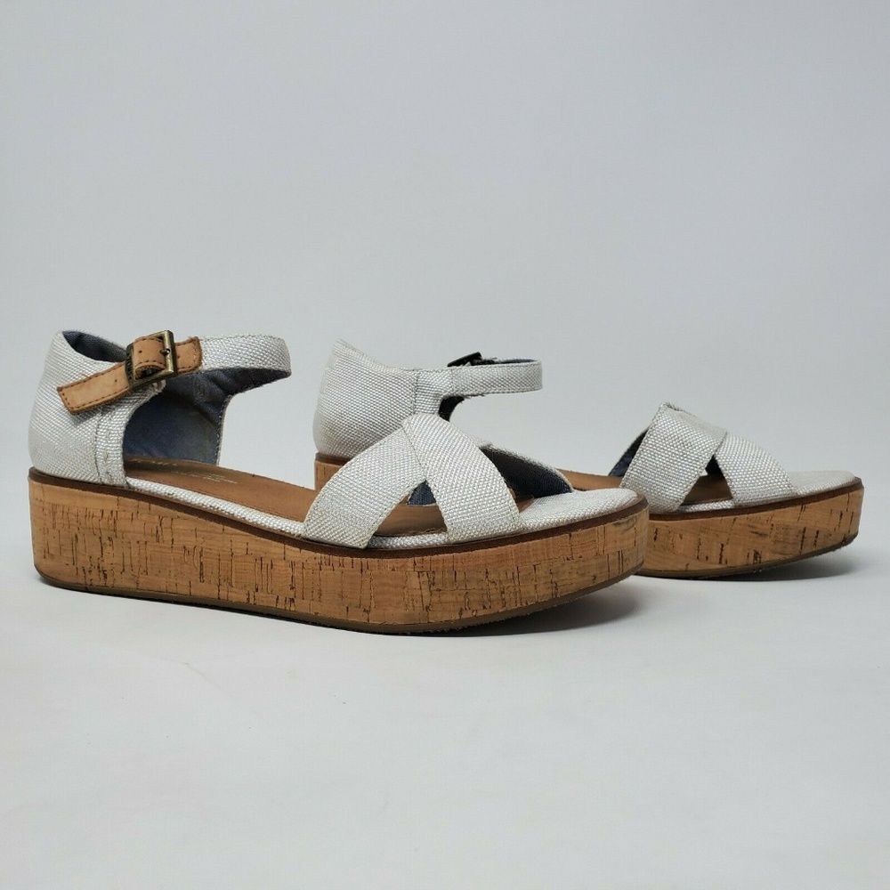 TOMS Harper Canvas Open Toe Platform Wedge - Picture 1 of 8